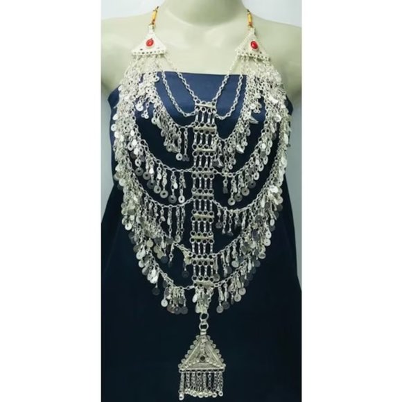 Multilayers Afghan Necklace, Tribal Afghani Necklace With Dangling Tassels - Picture 1 of 11